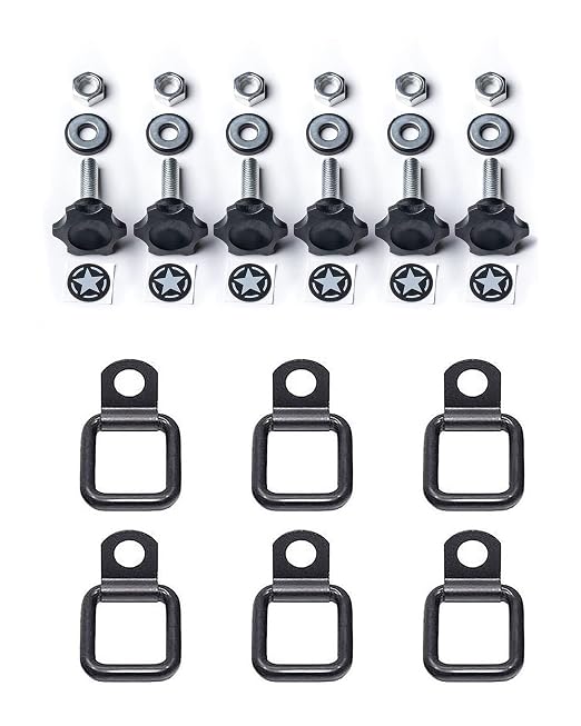 GPCA - GP Star Thumb Screws and D-Rings Set, Easy-to-Install M8 Bolt & Tie Downs, for Quick Cargo Cover Installation, Jeep Wrangler Accessories for 4xe, JL, JT, JK and More, Patented, 6 Packs