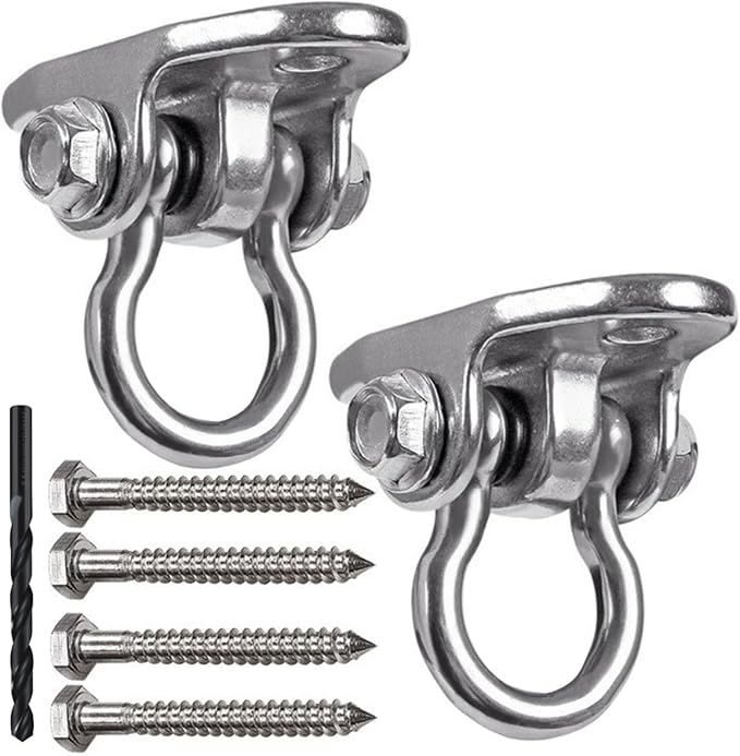 Heavy Duty 180° Swivel Swing Hook, 2 Pack Stainless Steel Swing Hanger for Ceiling Wooden Swing Set Bracket, Punching Bag Hanger for Playground Gym Rope Hammock Chair