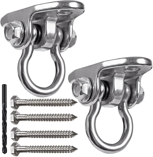 Heavy Duty 180° Swivel Swing Hook, 2 Pack Stainless Steel Swing Hanger for Ceiling Wooden Swing Set Bracket, Punching Bag Hanger for Playground Gym Rope Hammock Chair