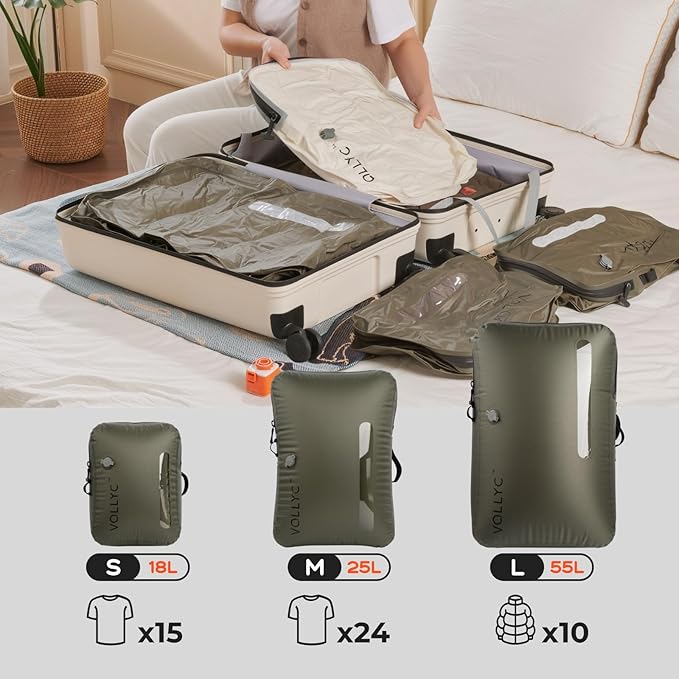 Travel Vacuum Bags with Pump, 25L Large Capacity Vacuum Bags for Travel, IPX7 Waterproof, Travel Essentials Compression Bags for Luggage Backpack Suitcase Home Storage