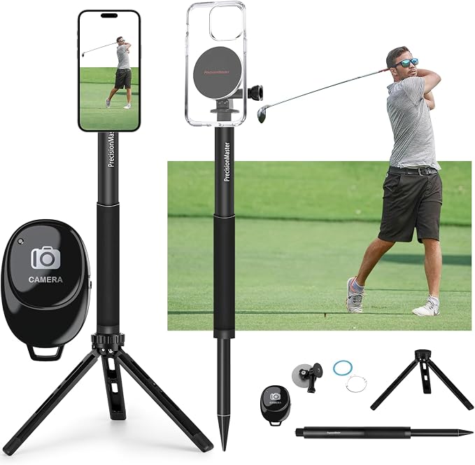 PrecisionMaster Golf Tripod & Monopod, Magnetic Golf Film Stick 52" Adjustable Aluminum, Golf Swing Training Aid Compatible with Mag-Safe iPhone Android Phones (12N+BT Control)