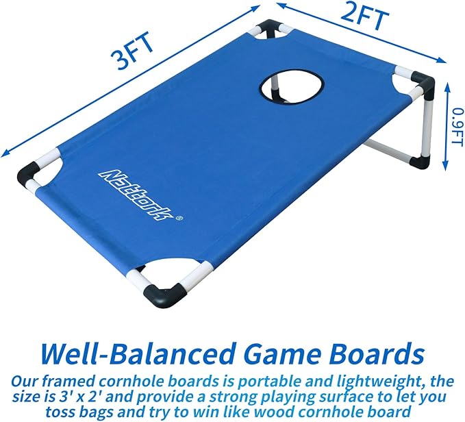Portable Cornhole Set PVC Framed Corn Holes Outdoor Game Set with 2 Cornhole Boards, 8 Cornhole Bean Bags and Carrying Case, Camping Games Indoor Outdoor for Adults, Travel Camping Accessory