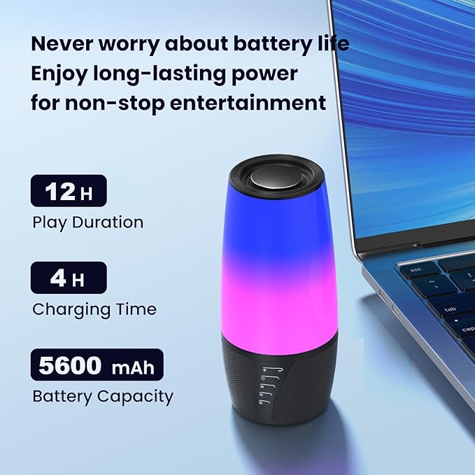 Bluetooth Speaker with Lights 40W 360° Stereo, Bluetooth 5.3 (100ft), IPX6 Waterproof, 9 Color LED, 12H Playtime (5600mAh) - Home/Outdoor/Party/Beach, Ideal Birthday (Colorful)