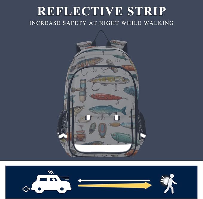 Fisyme Fishing Lures Fisherman Retro School Backpack Laptop Backpacks Bags Bookbag Travel Casual Computer Notebooks Daypacks