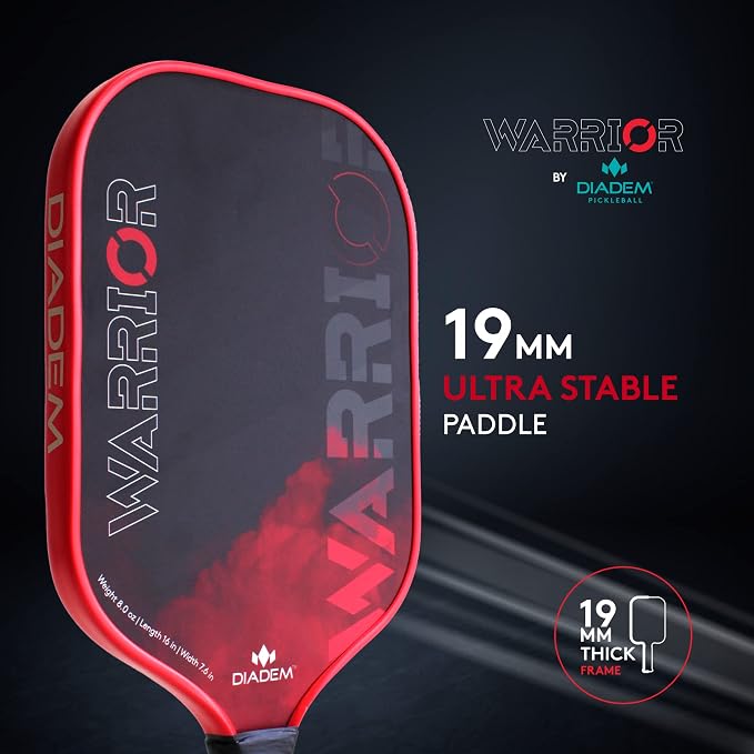 Diadem Warrior Pickleball Paddle | Carbon Fiber Face, 3X L-Core Hybrid Nomex Polymer Honeycomb Core, Grit Paint Surface for Spin, Control and Power | Indoor/Outdoor | USAPA Approved