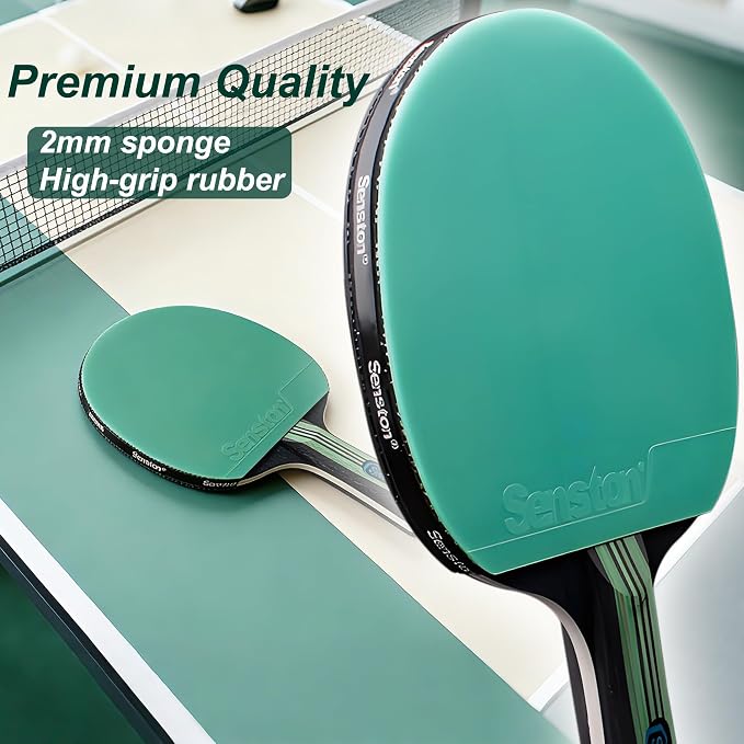 Senston 5-Ply Ping Pong Paddles Set – Premium Wood Table Tennis Set of 4 with 6 Balls & Portable Carry Case – High-Control 2mm Sponge & Ergonomic Non-Slip Grip for Beginners & Family Play