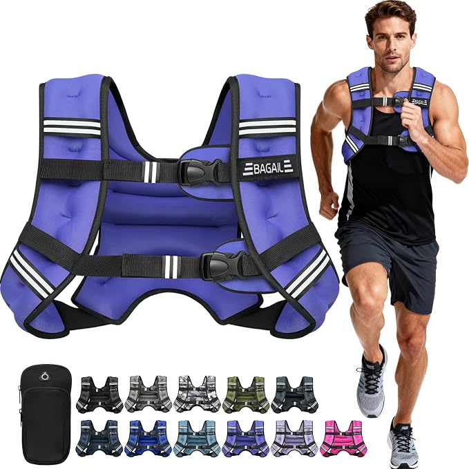 BAGAIL Comfort-Fit Weighted Vest for Woman, Even Weight Distribution, Faster Weight Loss, No-Chafe or Bounce for Walking & Running with Detachable Phone Pouch & Reflective Stripes (Available 5-30lbs)