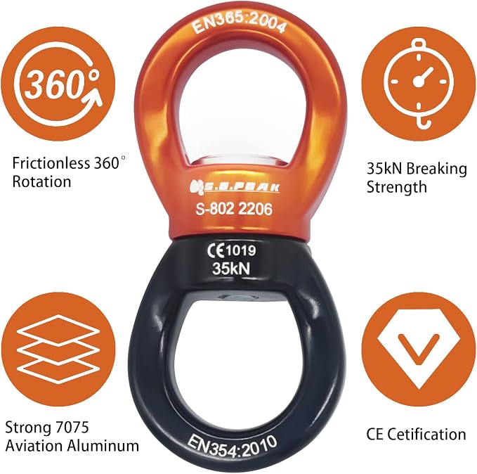 35kN Swing Swivel, CE Certified 360°Rotational Device, Silent Hanging Accessory for Tree Swing, Aerial Dance