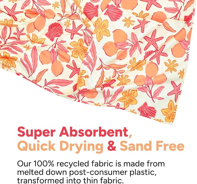 Dock & Bay Beach Towel - Quick Dry, Sand Free - Compact, Lightweight - 100% Recycled - Includes Bag - Tangerine Tide - Extra Large (200x90cm, 78x35)