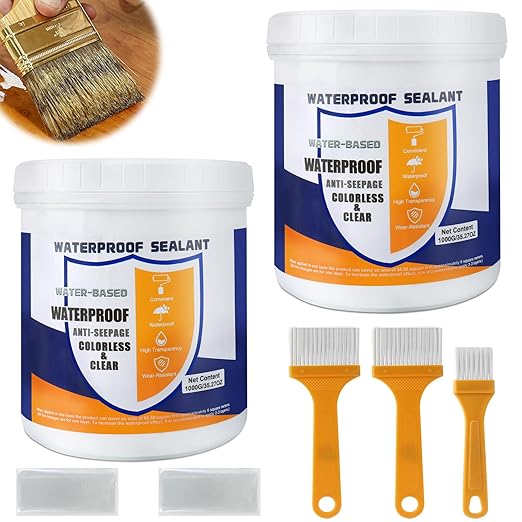 Invisible Waterproof Sealant & Transparent Coating - 70.6 oz Liquid Leak Repair for Roof, Walls, Bathroom, Kitchen | Indoor/Outdoor Use with 3 Brushes | Anti-Leakage & Crack Protection