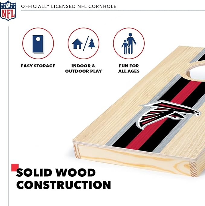 NFL Football Portable Size 1' x 2' Solid Wood Cornhole Set with Direct Print HD Team Graphics – Travel Size