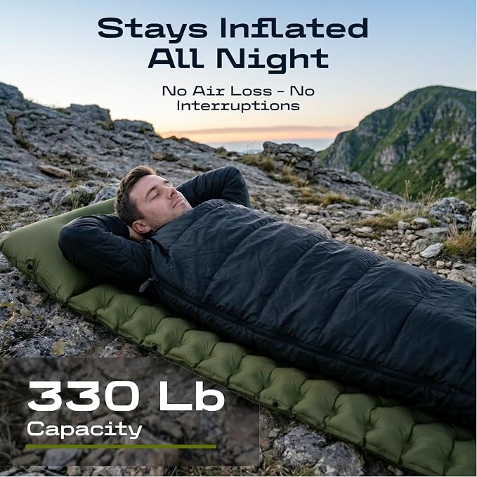 CKG Camping Sleeping Pad with Thermal Barrier, Ultralight Camping Mat 4in Thick with Pillow, Built-in Foot Pump Self Inflating Sleeping Pad for Hiking Tent Road Trip Car Camp Travel Gear, Green