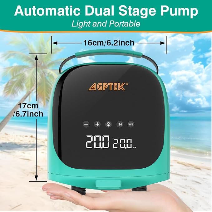 AGPTEK Paddle Board Pump Electric Sup Air Pump 20PSI Portable, Auto-Off 12V DC Car Connector for Inflator & Deflator Inflatable Stand up Paddle Boards,Boats,Inflators