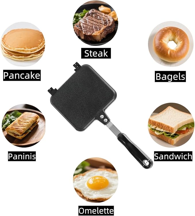 Cididu Hot Sandwich Maker, Grilled Sandwich Toaster for Bread Pancake | Double Sided Non-Stick Frying Pan, Stovetop Toasted Sandwich Grill Press Flip Pan for Camping Kitchen (Inside 5.4"L x 4.7"W)