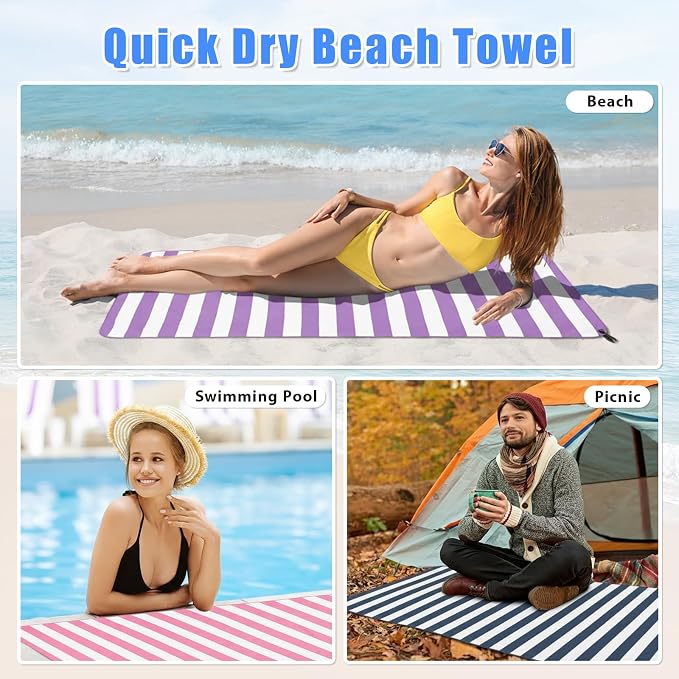 Sfee 2 in 1 Microfiber Oversized Beach Towel, Quick Dry Travel Towel Camping Towel Super Absorbent Compact Lightweight Sports Gym Towel for Beach,Gym, Hiking, Pool, Backpacking, Bath, Yoga