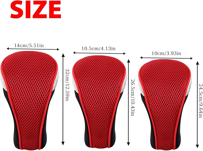 Andux 3pcs/Set Golf 460cc Driver Fairway Wood Club Head Covers | with interchangeable NO. Tags | Mesh Breathable material | Short Neck | Coloured Piping | Pull-On Closure
