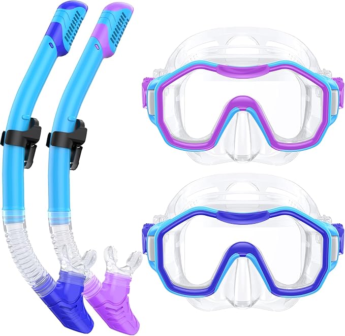 Snorkeling Gear for Adults Kids, Dry-Top Snorkel Set, 180°Panoramic Wide View Diving Mask Breathing Freely Snorkel Mask for Snorkeling Scuba Diving Swimming Travel