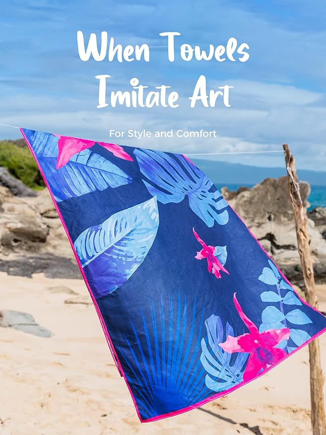 OCOOPA Microfiber Beach Towel Sand Free, 63''x31'' Large Towels, Lightweight Compact Quick Dry Absorbent Pool Towel for Bath,Camping,Swimming,Travel Accessories
