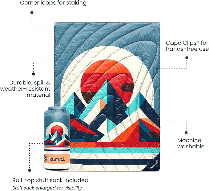 Rumpl Original Puffy 1-Person Blanket for Camping and Outdoors, Radiant Peak Eclipse
