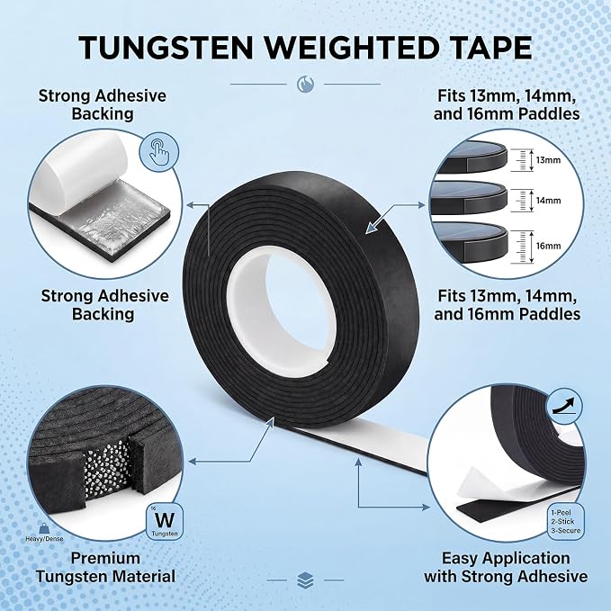 Hicarer 2 Rolls Weighted Tungsten Tape Compatible with Pickle-Ball Paddles – 1g Per Inch, 60 Inches Each Roll – Non-Toxic Lead Tape Alternative for Paddle Weighting, Balance and Power Control