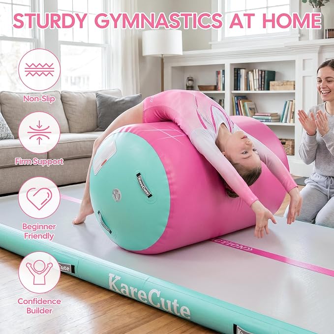 Gymnastics Air Barrel Roller, Inflatable Octagon Tumbling Mat, Tumble Track Equipment for Kids, Cheerleading & Back Handspring Training for Home Gym without Pump