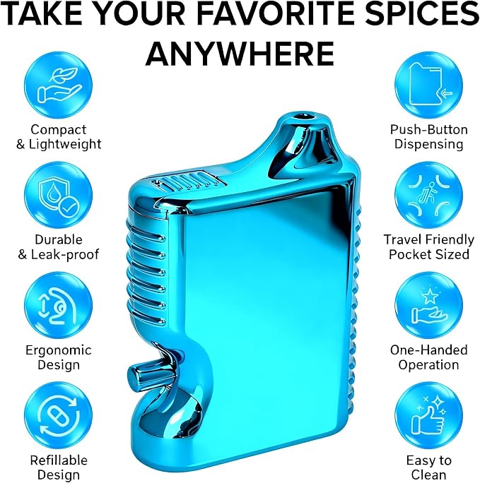 Multi-Functional Salt & Pepper Shaker Set - Portable Plastic Seasoning Dispensers for Fine Spices, Ideal for Kitchen, Camping & Picnic (Lake Blue)
