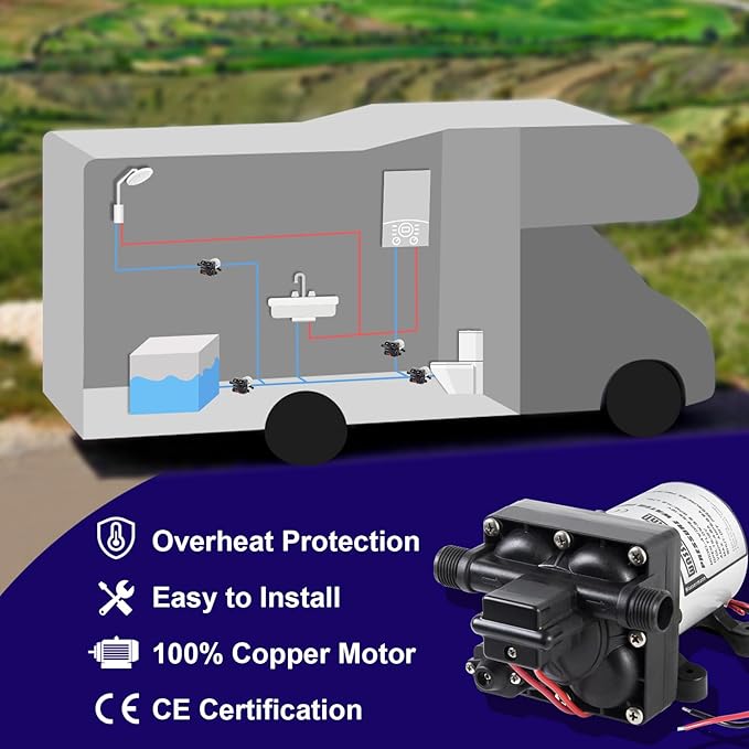 WASSERMANN RV Water Pump 12 Volt DC 3.0GPM 55PSI Replacement For 4008-101-A65 Water Pump Self Priming Diaphragm Pump with Pressure Switch for RV Kitchen Bathroom Marine Yacht Garden Camper Water Pumps