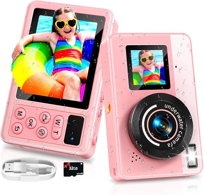 Underwater Digital Camera - MaxMango 10 FT Waterproof Floating Camera with 32GB Card, Dual Screen Selfie Camera for Snorkeling, Swimming, Skiing, 48MP 18X Autofocus Compact Point and Shoot Digital