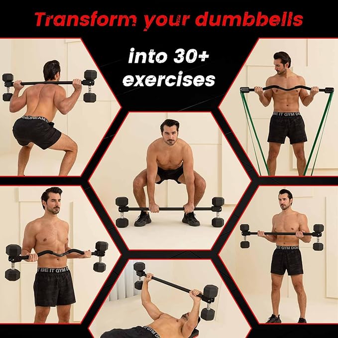Dumbbell Barbell Converter Bar, Adjustable Dumbbell Bar for Home Gym, Compatible with Most Dumbbells, All-Metal Dumbell to Barbell Converter for Weight Lifting and Strength Training