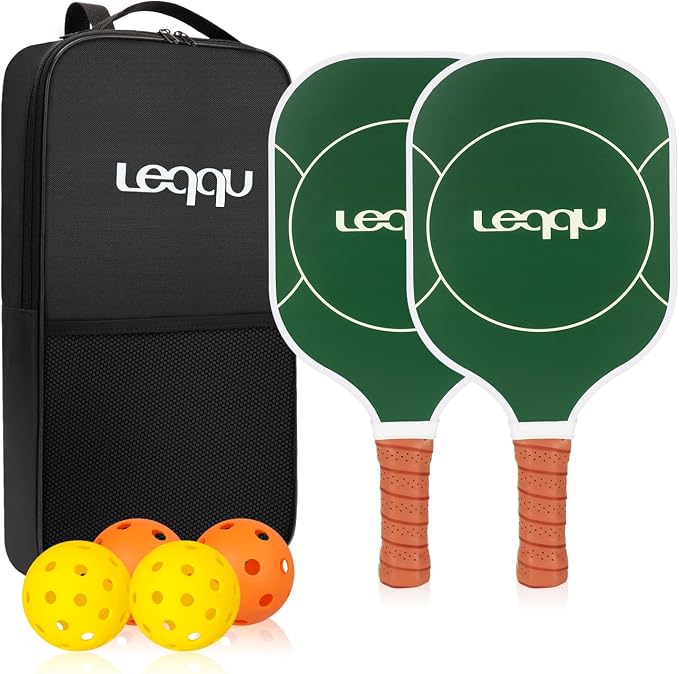 Fiberglass Pickleball Paddles Set of 2, Lightweight Pickle Ball Rackets Kit with Honeycomb Core Control Durable, 4 Outdoor Indoor Balls and Carrying Bag for Men Women