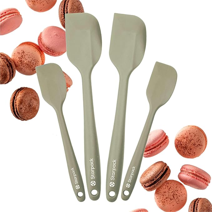 Starpack 'Scrape and Stir' Silicone Rubber Spatula Set (4-Piece) - LFGB Non Toxic, 600°F Heat Resistant, BPA-Free, One-Piece Kitchen Baking Spatulas - Dishwasher Safe for Nonstick Cookware Sage Green