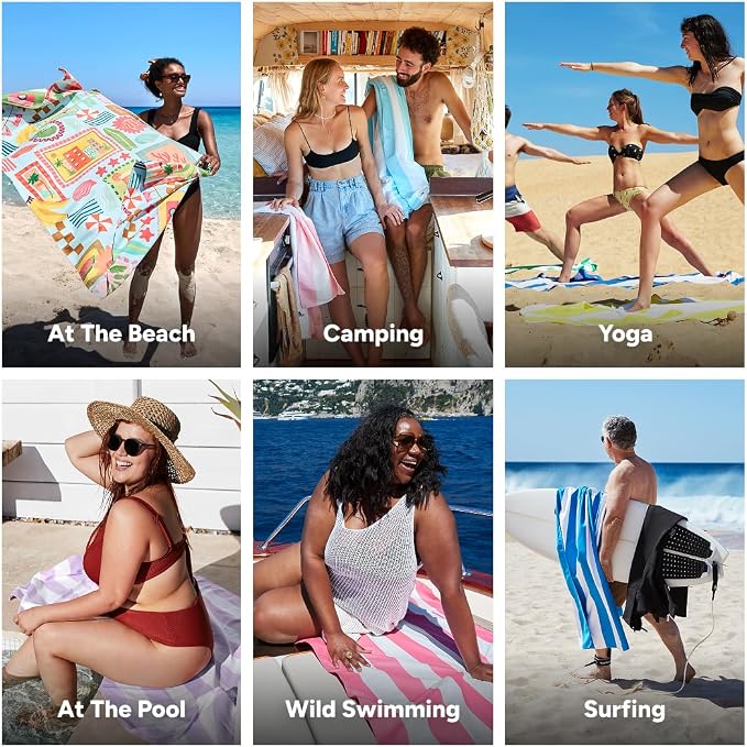 Dock & Bay Beach Towel - Quick Dry, Sand Free - Compact, Lightweight - 100% Recycled - Includes Bag - Wish You were Here - Extra Large (200x90cm, 78x35)