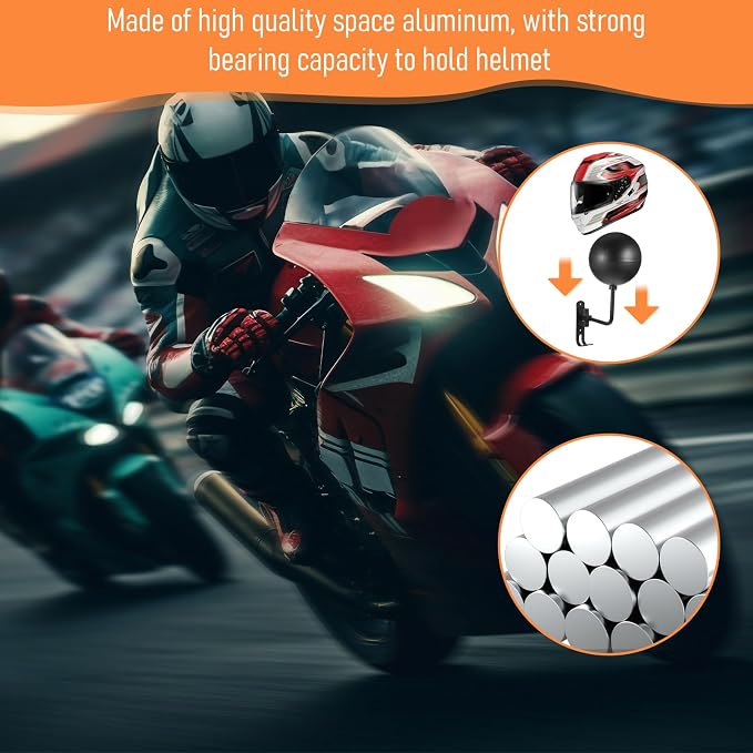 180° Motorcycle Helmet Rack, 4 Pack Rotatable Helmet Holder Wall Mount with 2 Hooks for Motorcycle Gear Coats Caps and Sports Accessories
