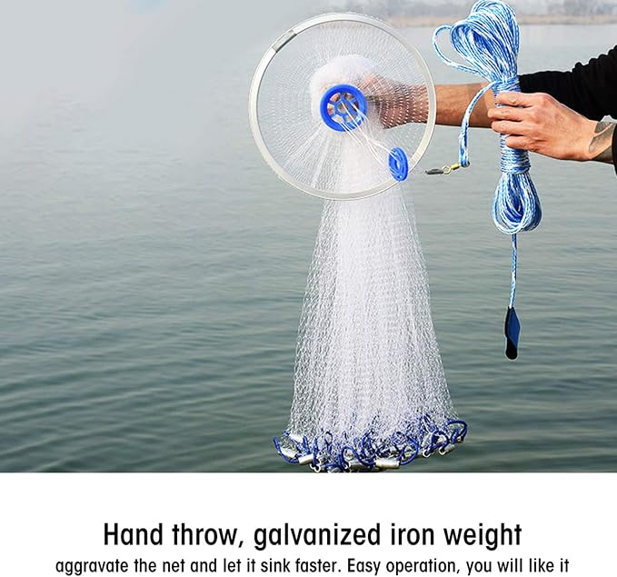 Alvinlite Cast Net for Bait Trap Fish 8ft 10ft 12ft 14ft 16ft Radius Fishing Cast Net Throw Cast Net with Heavy Duty Zinc Sinker for Freshwater and Saltwater