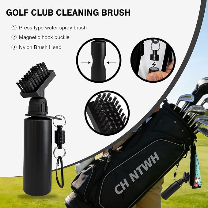 Golf Essentials Accessories Set for Men – Golf Towel, Golf Impact Stickers, Ball Marker with Pen, Cleaning Brush, Golf Balls & Tee Holder, Tee Alignment Tool – Thoughtful Golf Gift Set