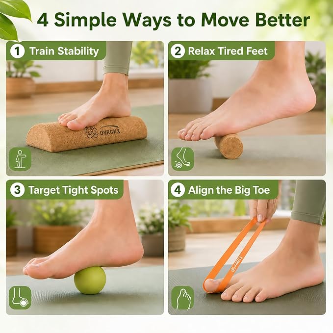 Foot & Ankle Strengthener Kit Cork 4-in-1 Balance Board with Accessories | Foot strength trainer kit, improves balance, ankle stability training, mobility exercise tool, toe resistance bands included