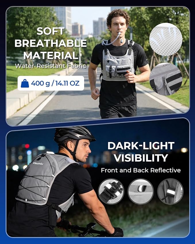 Hydration Backpack with 2L Water Bladder, Lightweight Running Vest for Women Men, 6L Breathable Adjustable Water Backpack with Reflective Strips for Hiking, Cycling, Marathon