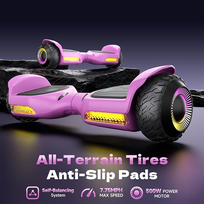 Gyroor Self Balancing Scooter New G13 All Terrain Balancing Scooter with LED Lights, Self Balancing Off Road with Bluetooth for Kids ages 6-12 and Adults-Pink