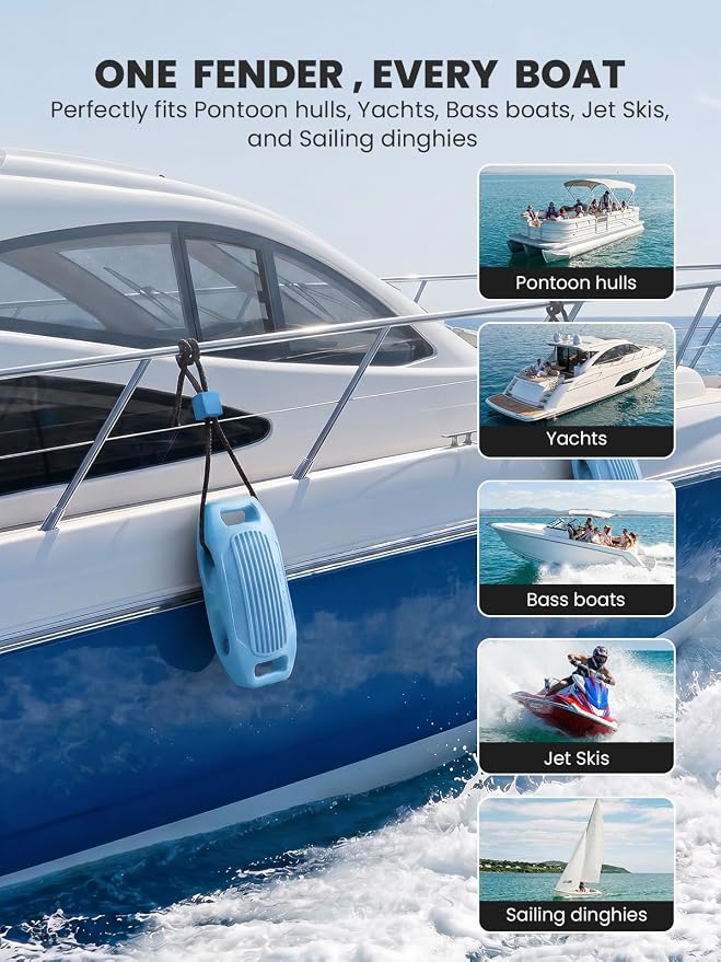 Zeraty Solid EVA Boat Fenders 1-2-4 Packs, 17''x8'' No-Deflation Dock Bumpers with Adjustable Ropes, Modular Stackable Non-Rolling Marine Hull Protector for Pontoon, Yacht, Bass, Jet Ski and Jon Boats