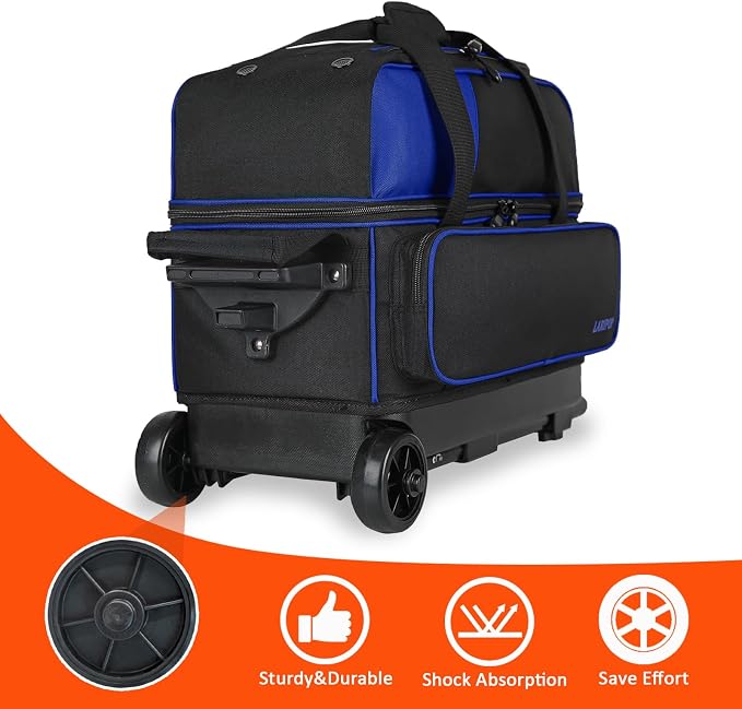 LARIPOP 2 Ball Bowling Roller Bag, Wheeled Bag with Shoe Compartment, Telescopic Handle & Padded Protection for Men Women