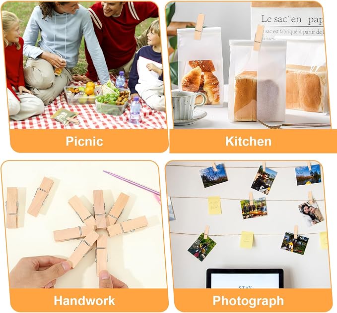 90 Pcs Large Wooden Clothespins Extra Wide 2.83 Inches Length Sturdy Wooden Clothespin Heavy Duty DIY Clips for Laundry Hanging Clothes Craft Food Opened Bags Display DIY