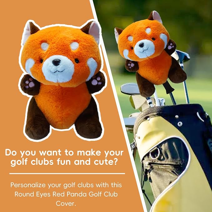 Cute Red Panda Golf Headcover, Animals Plush Golf Club Head Covers, Small Size Fits Hybird and Irons, Large Size Fits Standard 460cc Driver Head