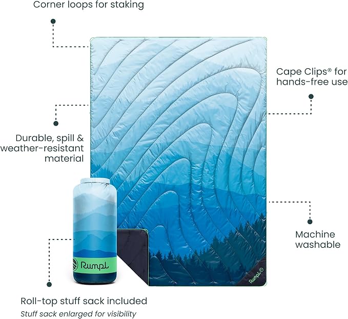 Rumpl Original Puffy 1-Person Blanket for Camping and Outdoors, Blue Ridge Fade