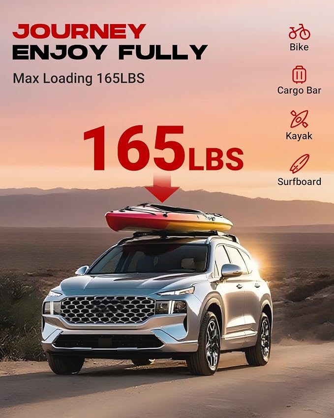 HEKA Roof Rack Cross Bars for 2019 2020 2021 2022 2023 Santa Fe Anti-Theft Aluminum Lockable Cargo Bar Crossbars Surfboards Kayaks Canoe Luggage with Side Rails