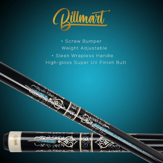 Billmart Pool Cue Stick, Low Deflection Shaft Billiard Cue Sticks with Hard Case, Pool Table Sticks Queue, 19-21 oz Pool Que