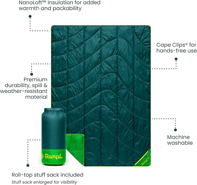 Rumpl Backcountry Puffy Blanket, Ultra-Portable and Lightweight Adventure Blanket, 1-Person (52x75 inches), Sea Moss