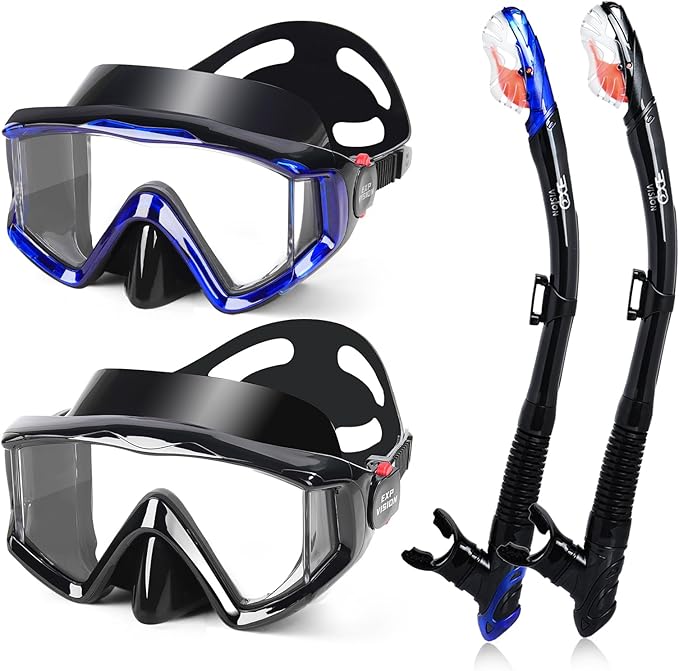 2 Pack Snorkel Mask for Adults - 180° Panoramic View, Anti-Fog Shatterproof PC Lens, Dry Snorkel Set for Diving, Swimming & Travel