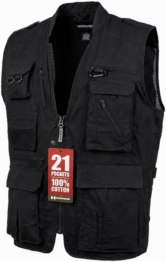 Humvee Utility Vest with 21 Pockets -Travel, Safari, Hunting, Camping, 100% Cotton, Tactical Jacket for Men & Women
