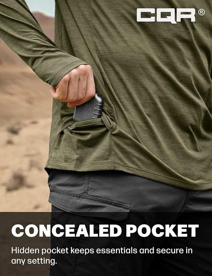 CQR Men's UPF 50+ Sun Protection Long Sleeve Quick Dry Athletic Shirts, Stretch Running Workout Hiking T-Shirts