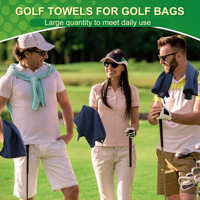 Batiyeer Golf Towels Bulk for Bags 16'' x 24'' Microfiber Waffle Pattern Golf Towels Trifold with Clip for Hiking,Tournament, Yoga